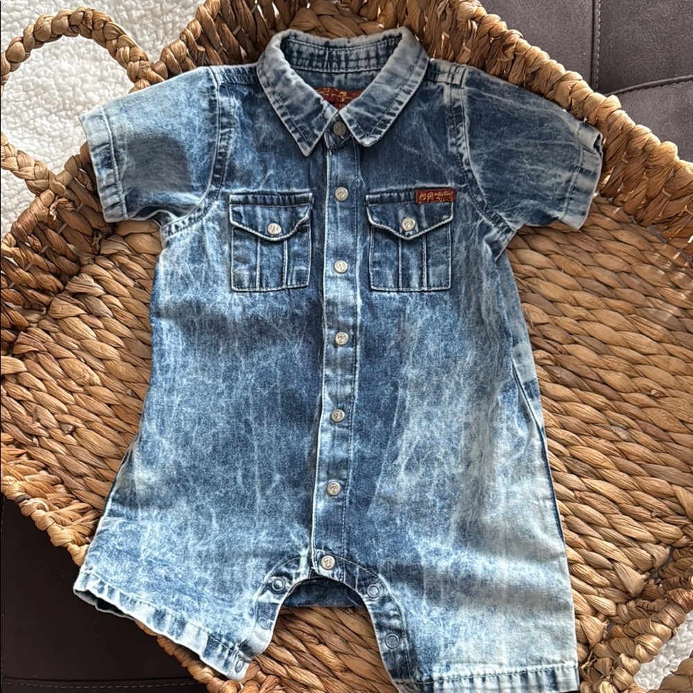7 For All Mankind Denim Short Sleeve Baby Romper